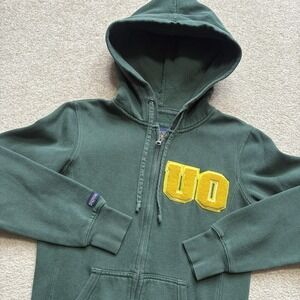 Vtg Oregon Ducks Sweatshirt Small Green Full Zip UO Varsity Patch Jansport 90s